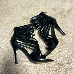 ASH Black Leather Strappy Zip Up Heels Size 38.5 / 8.5 New